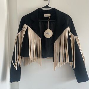 Saints & hearts suede black and white/cream fringe jacket